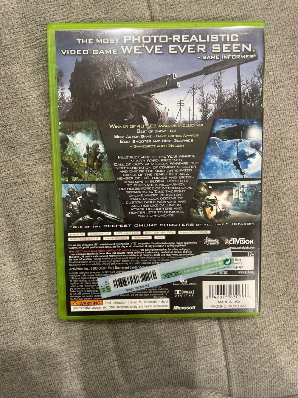 Call of Duty 4: Modern Warfare (Microsoft Xbox 360) Complete In Box